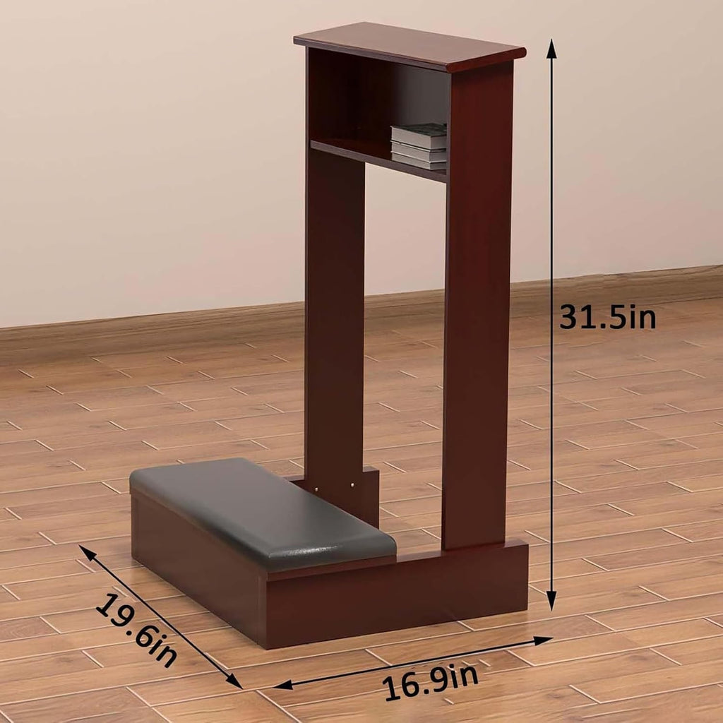 Solid Wood Prayer Bench with Cushion and Shelf, Prayer Kneeler Stool for Home and Church, Meditation Bench 19.6x16.9x31.5in with Storage Table