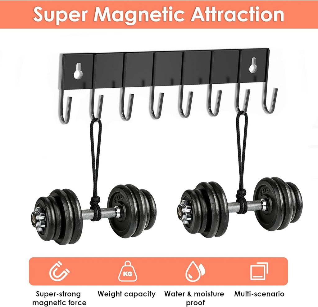 Magnetic Key Holder with 8 Hooks for Fridge Key Hanger Organizer for Wall Mount with 8 Self-Adhesive Sticker No Drilling Required Metal Key Rack for Door, Bathroom, Kitchen,Garage (4, Black)