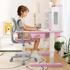 Giantex Kids Desk Chair, Ergonomic Adjustable Teen Task Chair w/Y-Shaped Lumbar Support, Armrest & Universal Wheels, Mesh Kid Office Chair for Sturdy, Kids Computer Chair for Boys & Girls 4-12, Pink