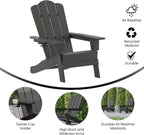Flash Furniture Newport Adirondack Chair with Cup Holder, Weather Resistant Poly Resin Adirondack Chair, Gray