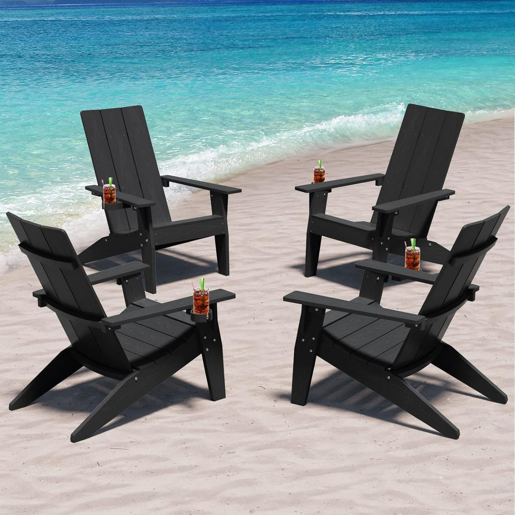 MXIMU Adirondack Chairs Set of 4 Outdoor: 450lb Capacity&33in Tall Backrest Oversized Modern Adirondack Chairs - Comfortable All-Weather Fire Pit Chair - Easy Assembly True Wood Grain Lawn Chair