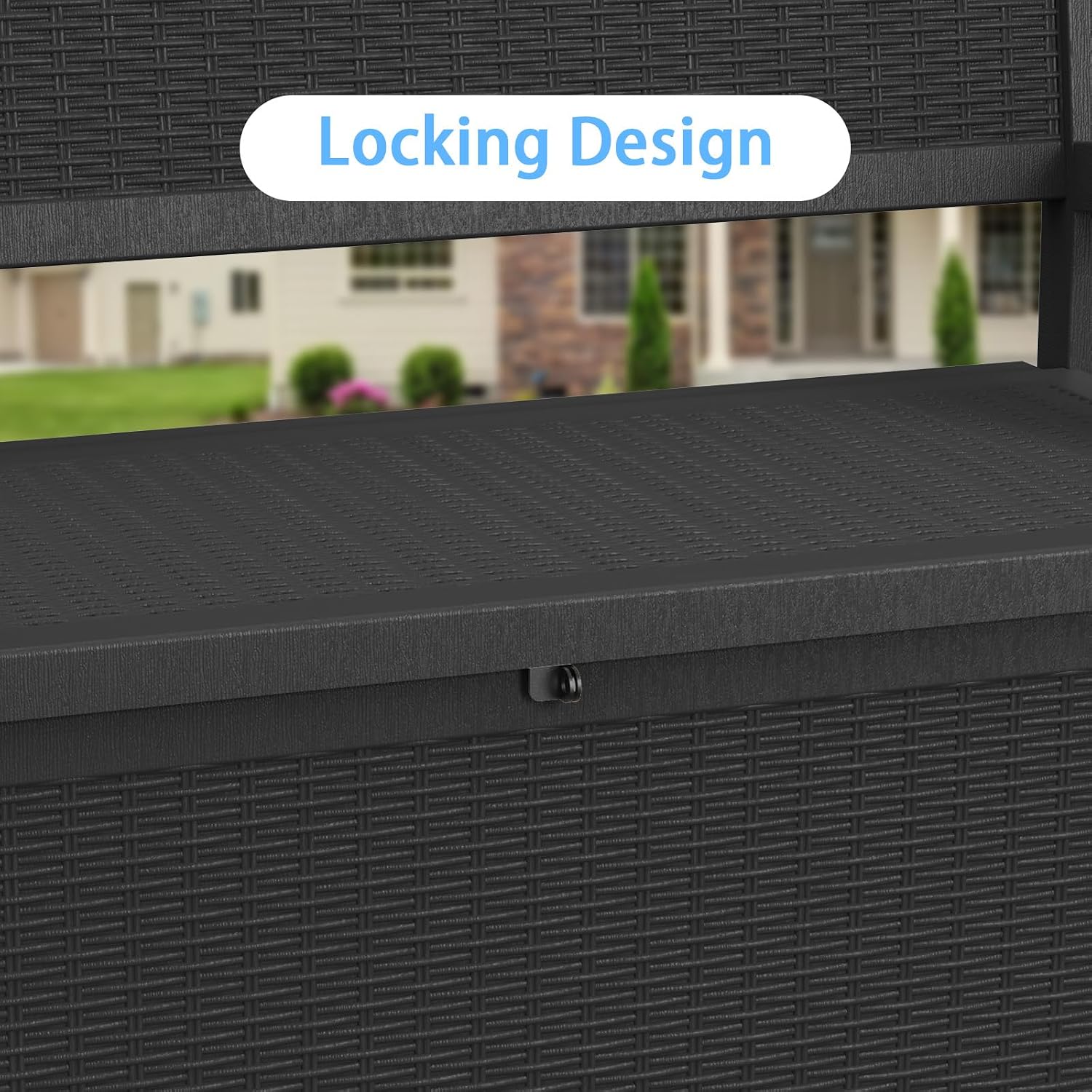 AmaVins 70 Gallon Outdoor Storage Bench Deck Box, Waterproof Lockable with Rattan-Woven Look, Outdoor Storage Furniture for Patio, Garden, Porch (Black)