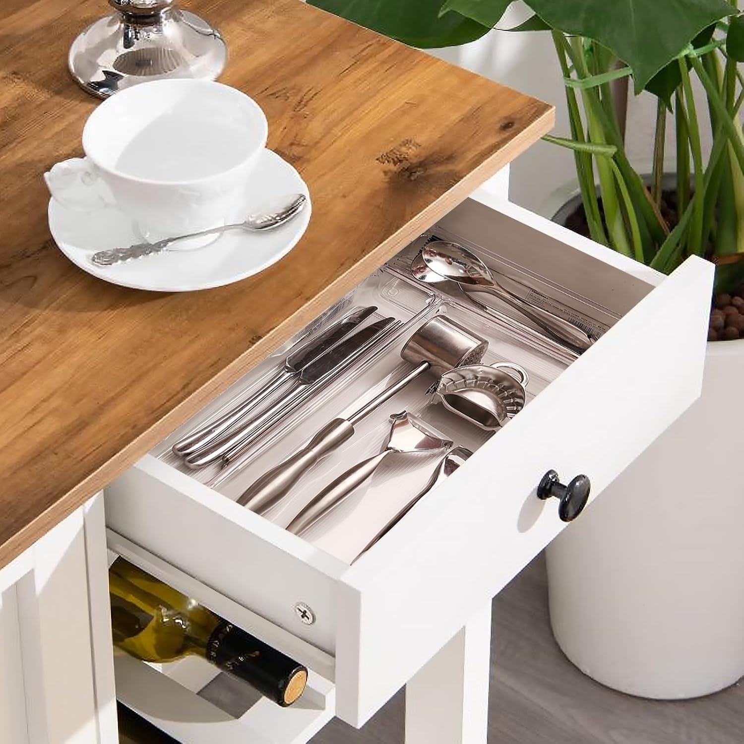 4 EVER WINNER Rolling Kitchen Island with Storage, Farmhouse Kitchen Cart with Drawer and Door, Wine Rack and Adjustable Shelf, Microwave Cart for Kitchen, Dining Room, White