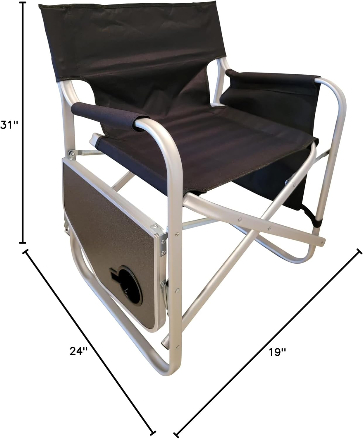 Folding Directors Chair Foldable Chair with Side Table and Cup Holder XL Comfort Design (Black)