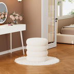 Soft Teddy Round Ottoman with Tray, 17.5 Inches Ottoman Coffee Table with Storage for Living Room, Vanity Stool with Storage Bedroom, Load up to 300 lb, No Assembly Required (White)
