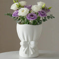 Lvases Bow Knot White Ceramic Decorative Flower Vase for Home Decor | Textured Frosted Speckled White Minimalist Vases for Bedroom Living Room Table Centerpiece Matches Fresh & Dried Flowers