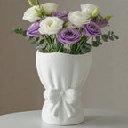 Lvases Bow Knot White Ceramic Decorative Flower Vase for Home Decor | Textured Frosted Speckled White Minimalist Vases for Bedroom Living Room Table Centerpiece Matches Fresh & Dried Flowers