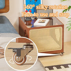 Bedside Table with Cat Condo Movable Side Table Wood and Handcrafted Rattan Cat End Table Square Coffee Table for Living Room All Occasion