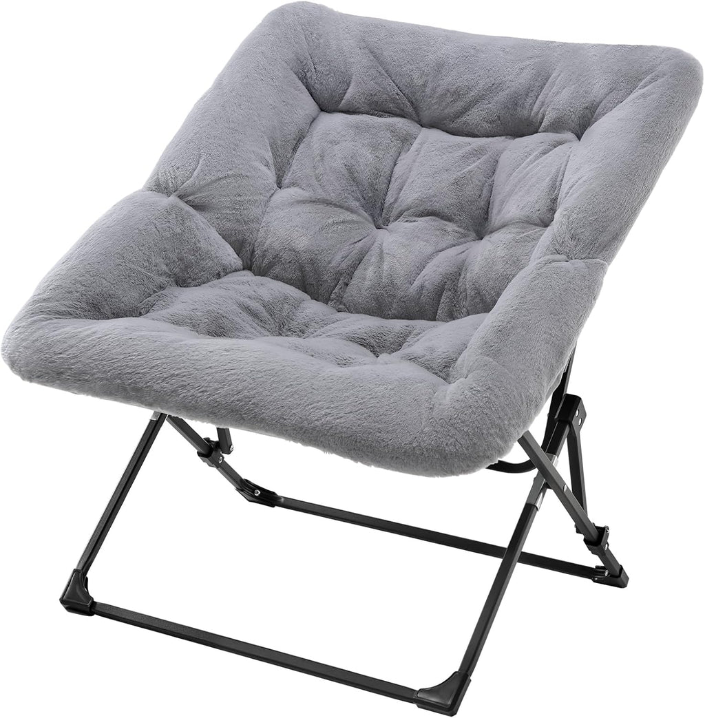 Oakham Comfy Chair for Adults, Soft Faux Fur Folding Lounge for Bedroom Living Room Dorm Rooms Flexible Reading Chair for Teens Kids, X-Large Foldable (Faux Fur-Grey)