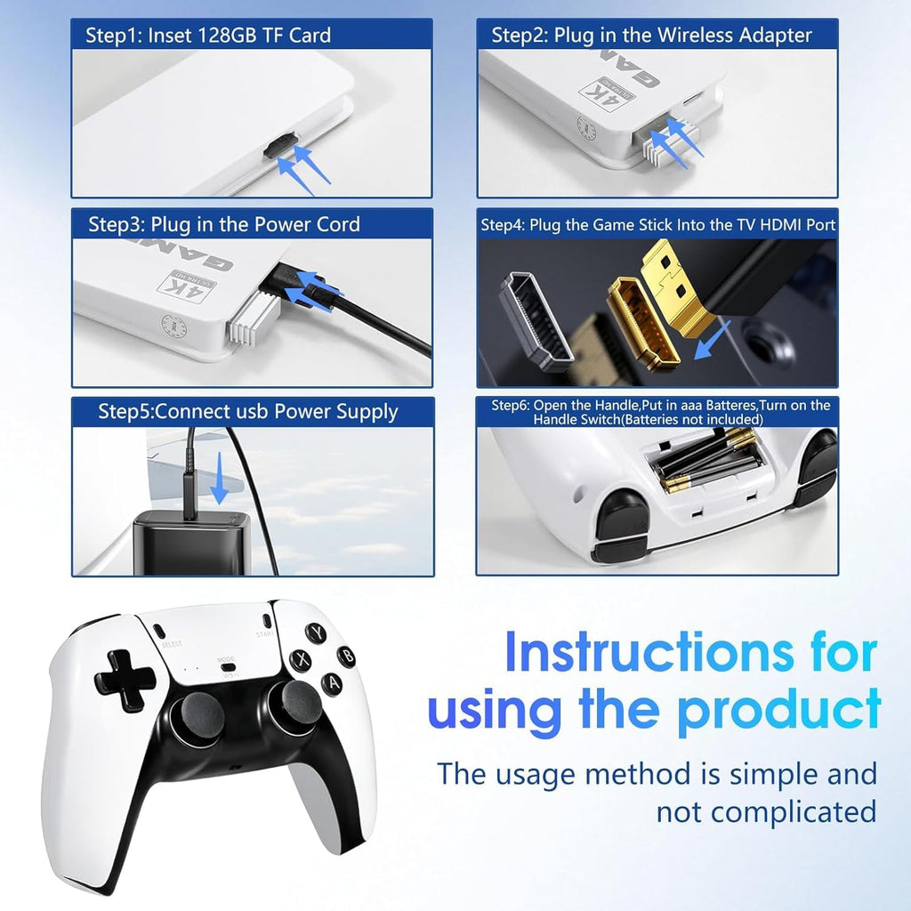 2026 New Wireless Retro Game Console, 23 Emulators and 40000+Games, Plug and Play 4K HDMI TV Game Stick, with Dual 2.4G Wireless Controllers (80G)