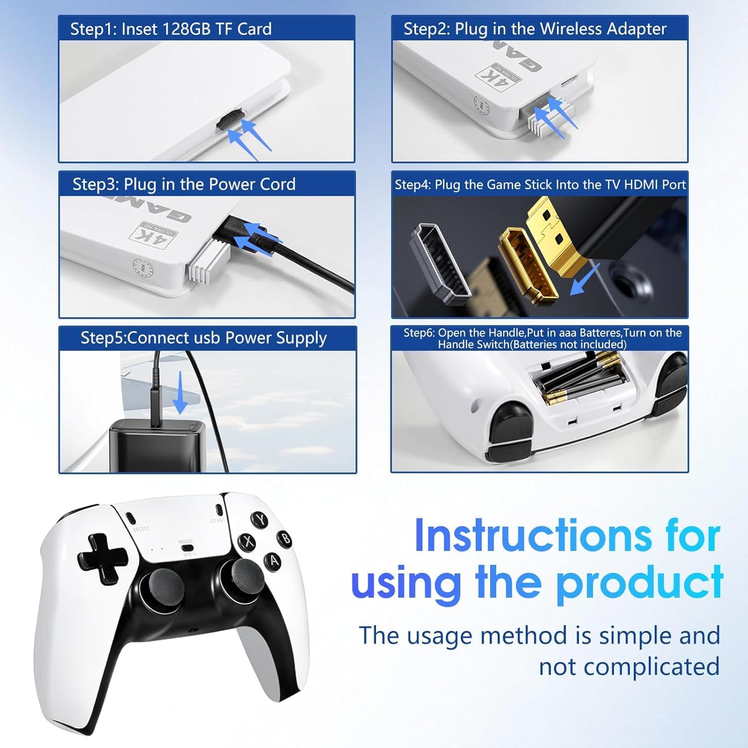 2026 New Wireless Retro Game Console, 23 Emulators and 40000+Games, Plug and Play 4K HDMI TV Game Stick, with Dual 2.4G Wireless Controllers (80G)