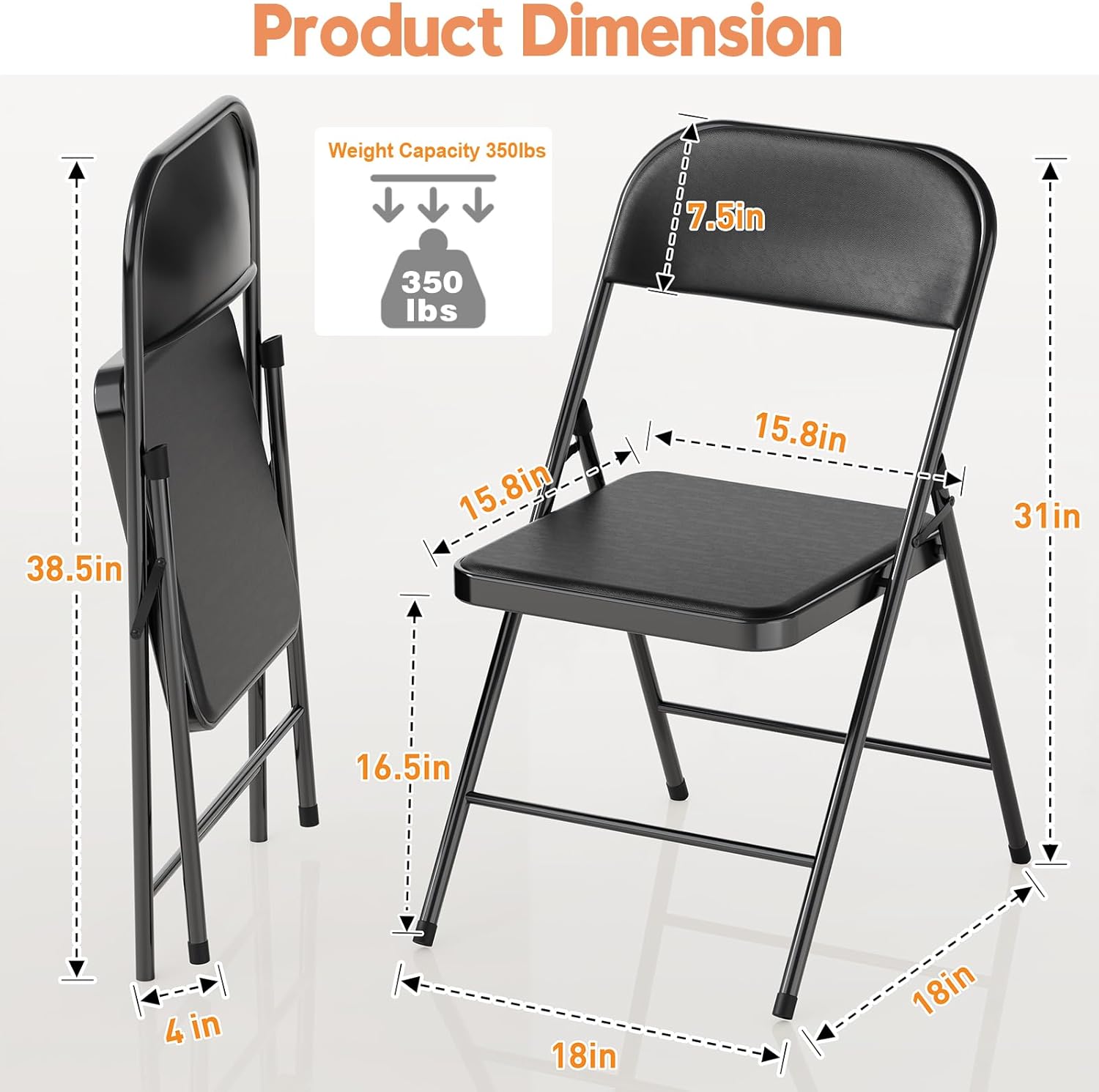 4 Pack Black Folding Chairs with Padded Cushion & Backrest, Comfortable Cushioned Seat with Durable Metal Frame, Portable Stackable Foldable Chair for Home, Office, Party, Indoor & Outdoor Events