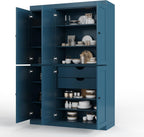 Palace Imports Solid Wood Kitchen Pantry Cabinet - 71.5" H x 48.5" W – Wooden Storage Cabinet w/ 6 Shaker Doors, 2 Drawers & 8 Adjustable Shelves – Teal Blue, 100% Eco-Friendly Wood, Made in Brazil