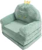 Cartoon Green Dinosaur Kids Sofa, Foldable Toddler Chair with Wide Handle, Soft Breathable Mini Couch for Reading, Relaxing, Sleeping (Folding in Thirds)