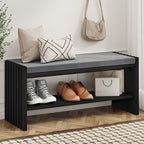BON AUGURE 40" Entryway Shoe Bench with Storage & Cushion, Modern Fluted Shoe Rack for Mudroom, Sturdy Wooden Hallway Bench with 360 lbs Capacity, Black Oak