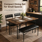 4 EVER WINNER Dining Table Set for 4, Kitchen Table with Upholstered Chairs and Bench, 4-Piece Kitchen Table and Chairs for Small Spaces, Dining Room, Rustic Brown