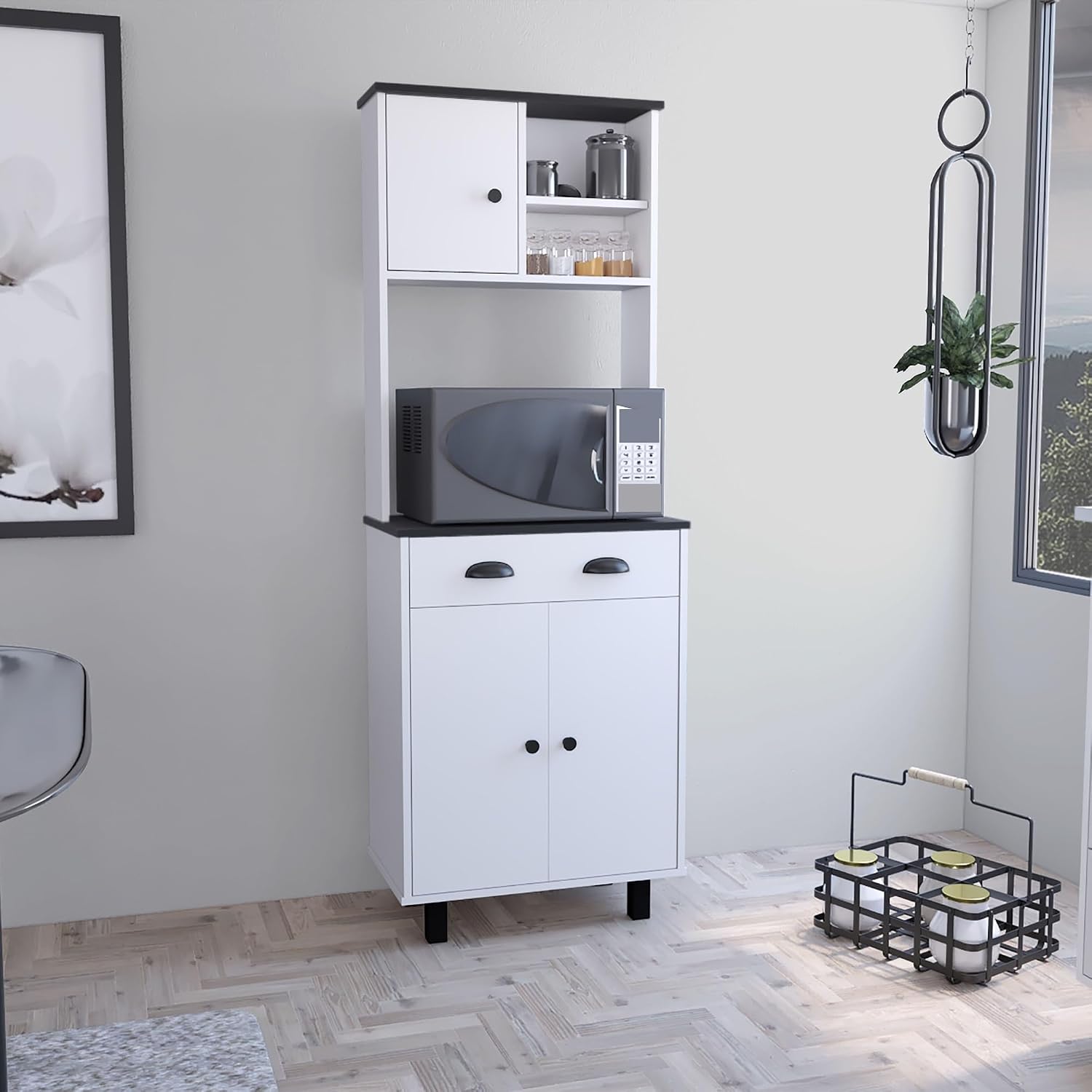 Pantry Sideboard Kitchen Cupboard with 2 Cabinets, 2 Open Shelves and Drawer, for Dining Room,for Kitchen Home