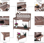 GUTINNEEN Potting Bench with PVC Layer, Sink, Lid, Gardening Work Bench Wooden Planting Table Outdoor with Storage, Drawer, Shelf, Hook