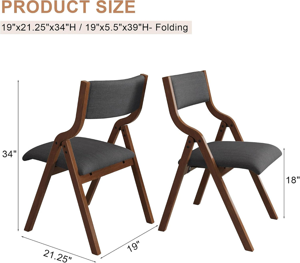 Folding Upholstered Dining Chairs 2-Piece Set,Dark Grey+Walnut | Upholstered with padded seat and backrest, Solid Wood legs, Modern Side Chair, No Assembly Required,Foldable & Space-Saving