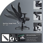 Large Ergonomic Gaming Chair, Big & Tall Computer Chair with 4D Armrests, Magnetic Headrest, Adjustable Lumbar Support, Reclining Office Chair for Home & Gaming Room, Fabric Grey