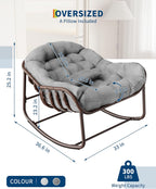 Garvee Outdoor Papasan Rocking Chair, Oversized Wicker Lounge Chair with Cushion and Metal Frame, Patio Rattan Egg Rocker for Balcony Backyard Porch Bedroom (Grey)
