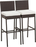 RELAX4LIFE Outdoor Bar Stools Set of 2 - Wicker Rattan Patio Barstools Tall Chairs w/Back, Footrest, Seat Cushions & Metal Frame, 400LBS Weight Capacity, 30’’ Counter Height Bar Stools (1, Mix Brown)