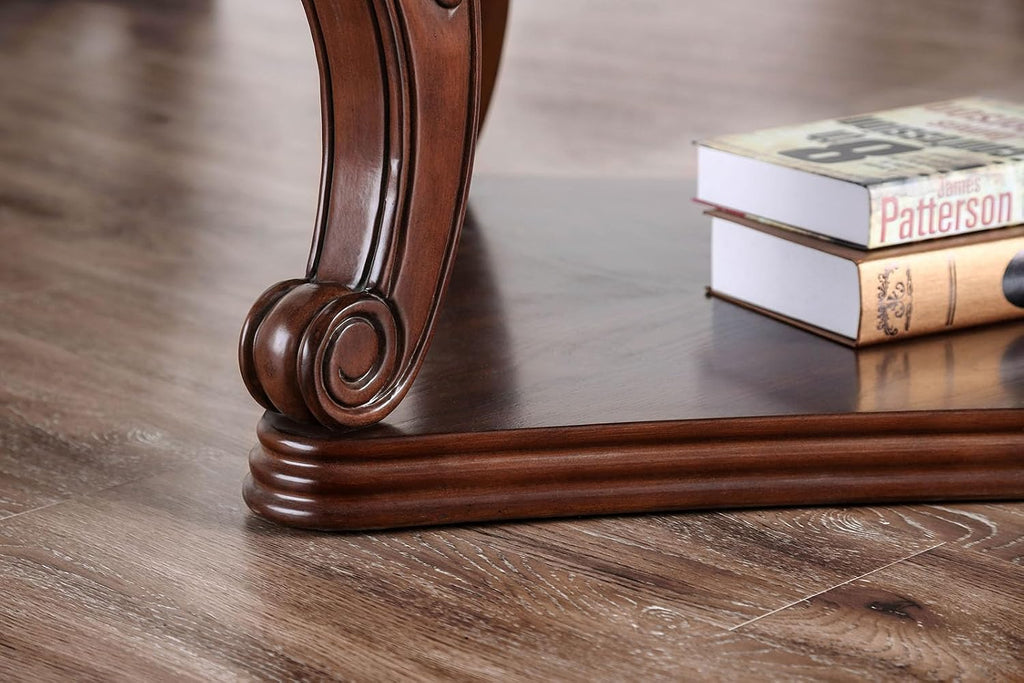 Style Coffee Table 5mm Tempered Glass Top Legs Carved Dark Oak End Table Not Included