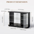 Gurexl 47.2" W Glass Display Cabinet with 3-Color LED Lights, 5-Tier Lockable Curio Cabinet with Human Body Sensor & Charging Station, Display Case for Collectibles, Living Room, Kitchen, Black