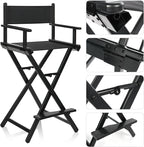 30'' Aluminum Tall Directors Chair, Portable Makeup Chair for Makeup Artist, Makeup Chair Teachers Chair Only 10.15LB, Black