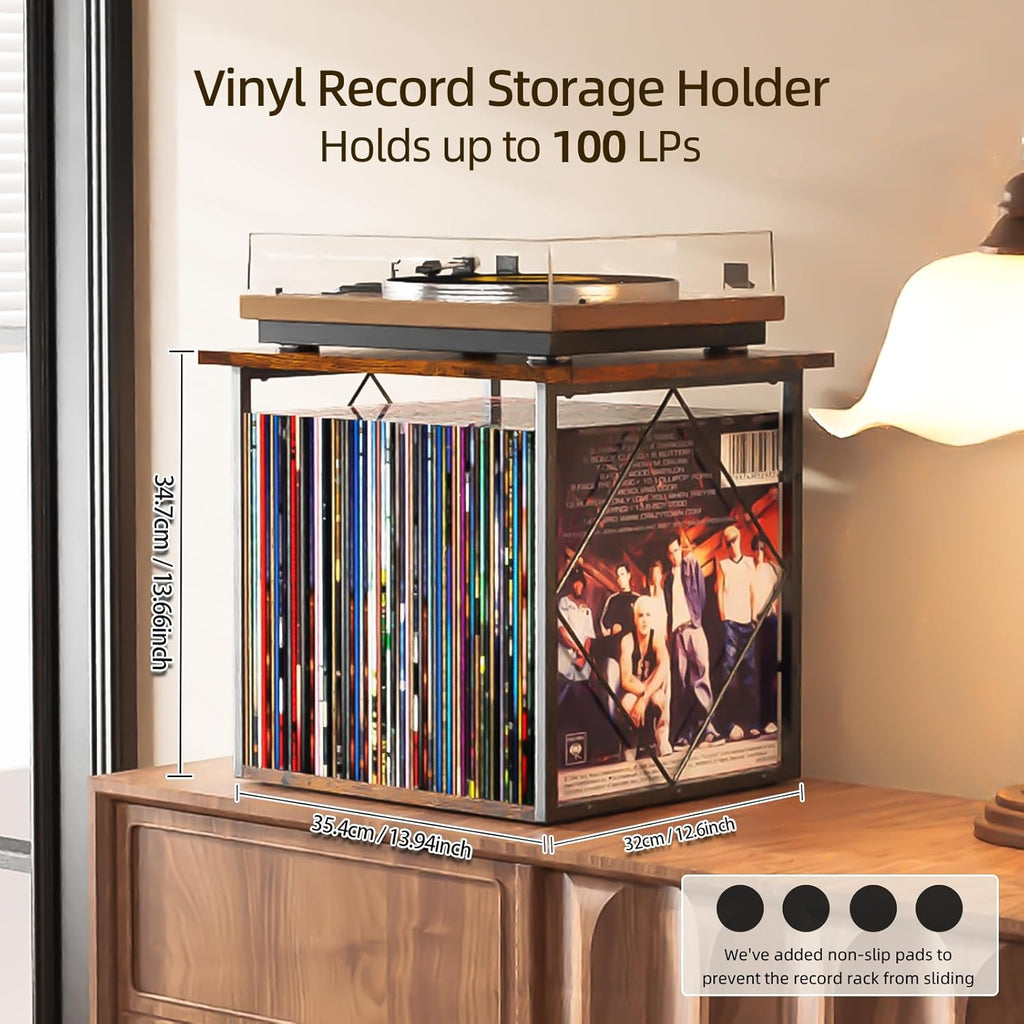 Record Storage Holder for 70-100 Lps, Vinyl Records Holder for Display Albums, Vinyl Record Shelf Crate Organizer, Display Frame for Albums, Magazine, Book, File, for 12" Turntables