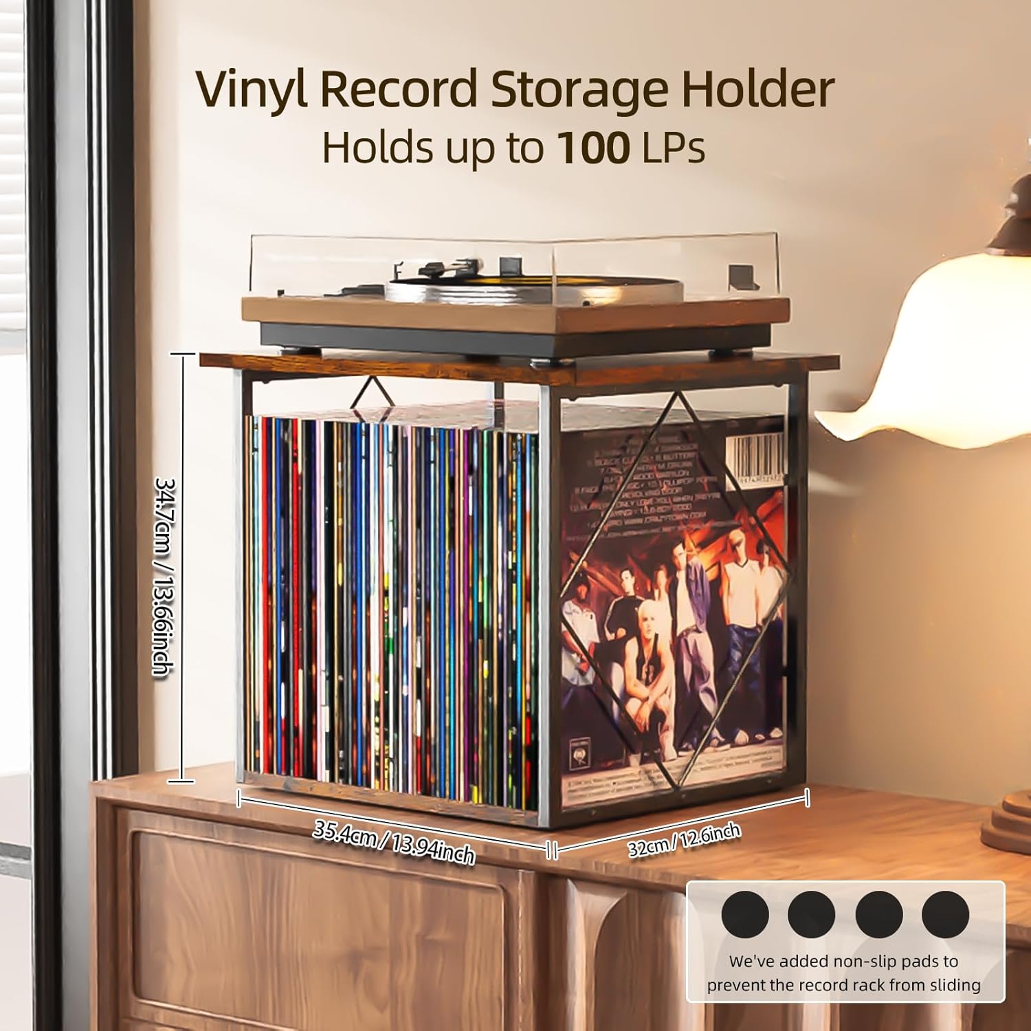 Record Storage Holder for 70-100 Lps, Vinyl Records Holder for Display Albums, Vinyl Record Shelf Crate Organizer, Display Frame for Albums, Magazine, Book, File, for 12" Turntables