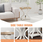 Farmhouse End Table, 24" H Rustic Side Table with Storage Shelf, French Country Distressed End Table for Living Room Bedroom, Cream White
