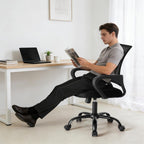 DUMOS Home Office Chair - Ergonomic Mid Back Mesh Desk Chair with Lumbar Support & Rocking Mode, Height Adjustable with Fixed Armrest, for Computer, Gaming, Meeting, 360° Swivel, Black