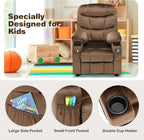 Kids Recliner, Kids Recliner Chair w/ 2 Cup Holders, Velvet Fabric Chairs Comfy w/Adjustable Backrest & 3 Pockets, Toddler Furniture Sofa for Boys Girls Aged 3+