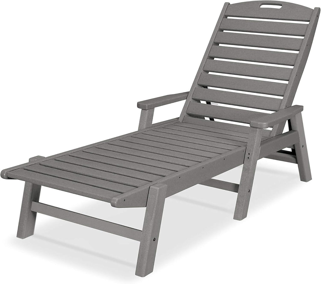 POLYWOOD NCC2280GY Nautical Arms Chaise, Slate Grey & AD4030GY Classic Outdoor Adirondack Chair, Slate Grey