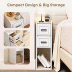 Narrow White Nightstand, Wood Slim Bedside Tables for Small Bedroom, Modern End Table with Drawers, Perfect for Apartments, Rente