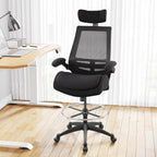 400lbs Ergonomic Drafting Tall Office Chair for Adjustable Standing Desk with Flip-Up Arms, Headrest (with Footring, Black)