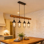 4-Light Farmhouse Kitchen Island Lighting, Dining Room Light fixtures Over Table, Chandeliers for Dining Room Over Island, Wood Vintage Ceiling Chandelier for Living Room