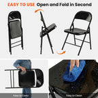 Metal Folding Chairs 30 Pack All Steel Metal Frame Portable Commercial-Grade Foldable Chair with Double Hinged for Office Wedding Party Patio Dinning Events,Onyx Black
