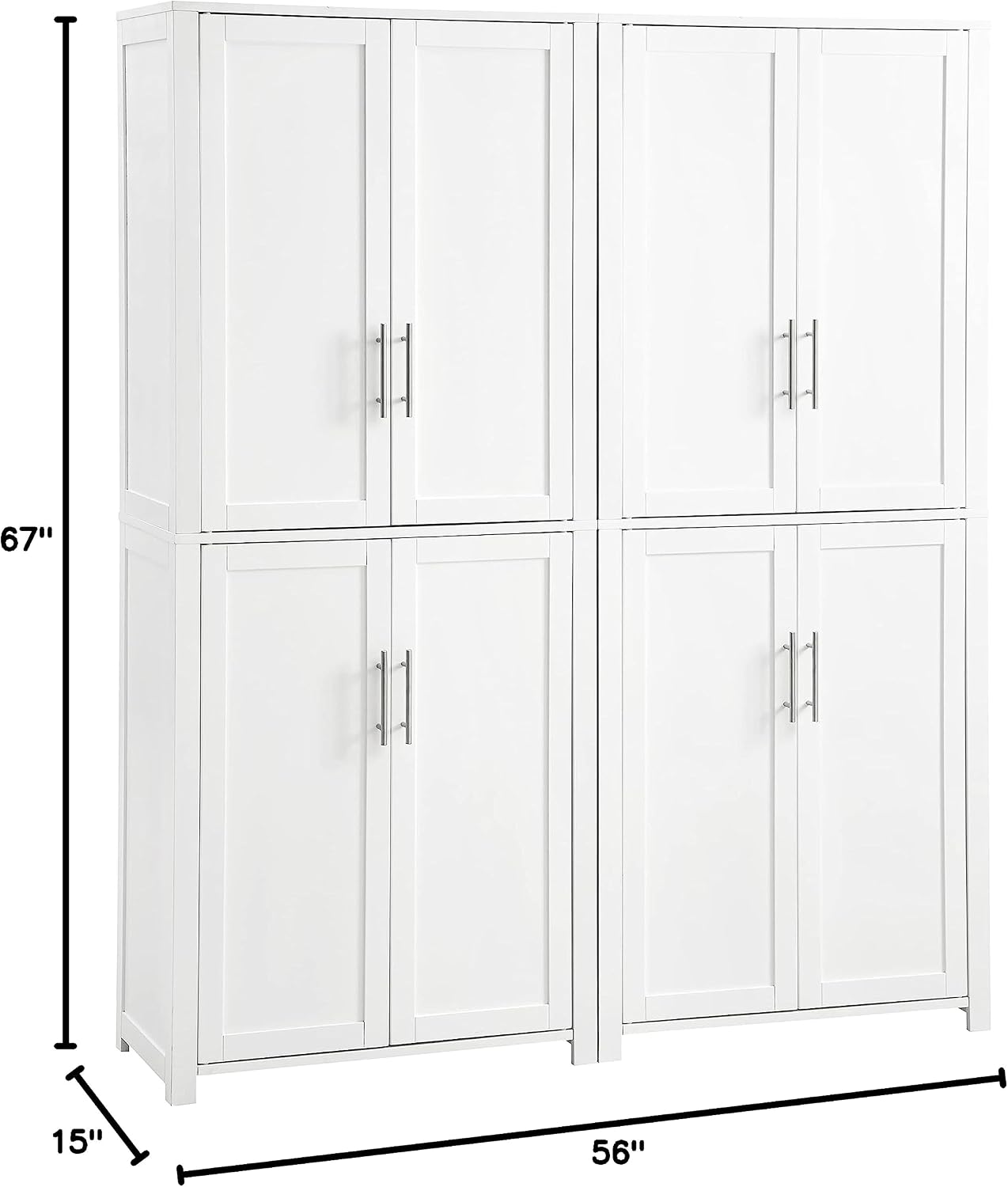 Crosley Furniture Savannah 2-Piece Pantry Storage Cabinet Set with Shelves, Kitchen, Dining, or Laundry Room, White