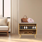 60cm Rubber Wood Shoe Bench with Cushion, 2-Tier Shoe Storage Stool, Perfect for Home