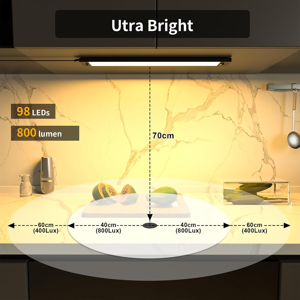 WOBANE Under Cabinet Lighting,16.5 inch Dimmable Counter Lights for Kitchen,Plug in LED Light Bar for Cupboard,Workbench,Shelf, Desk,5 Color Settings from 2700K-6000K,800 LM Super Bright