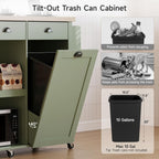 ONBRILL 56" Kitchen Island with Drop Leaf, Rolling Kitchen Cart with Trash Cabinet, Power Outlet, 2-Tier Open Shelves, 3 Drawers, Spice & Paper Towel Racks, 6 Wheels (4 Locking) for Dining Room, Green