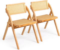 Karl home Wooden Rattan Folding Chairs 2 Pack, Portable Folding Chairs for Indoor, Ideal for Kitchen Dining Room, Office Wedding, Party, Picnic, Natural