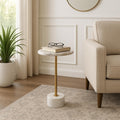 Home Decor End Table, Side Table, or Night Stand - Tall Marble Accent Table with Metal Support Perfect for Small Spaces - A Modern Classic for Office, Bedroom, or Living Room Decor - 24" White & Gold