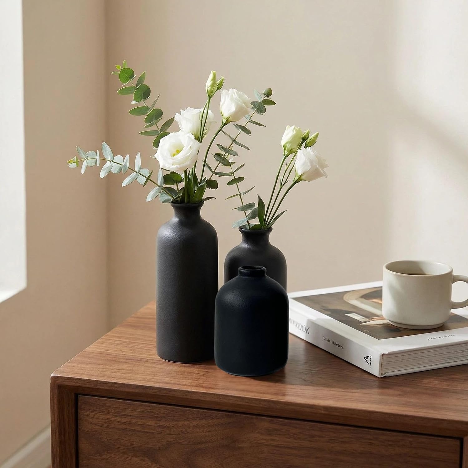 Small Ceramic Vase Set of 3, Boho Home Decor Vases for Dried Flowers,Farmhouse,Shelf,Bathroom,Centerpiece for Entryway Table Decoration Gifts