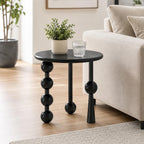 Modern Round Side Table for Living Room, 19.69" Solid Wood Side Table, Sofa Side Bedside Table with Funny Wood Globe Legs, Round Coffee End Table,(Black)
