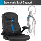 Flysky Executive Ergonomic Office Chair - Big and Tall Office Chair for Heavy People, PU Leather, Lumbar Support, Flip-up Armrest, High Back, Height Adjustable, Black
