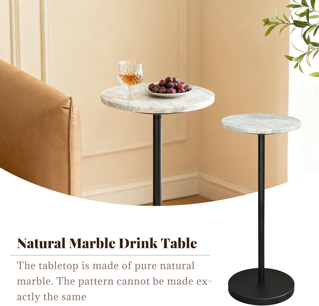COVLON Nature Marble Drink Table, Pedestal Table, Small Round Side Table, Martini Table for Living Room, Bathroom, Small Space, Black 1