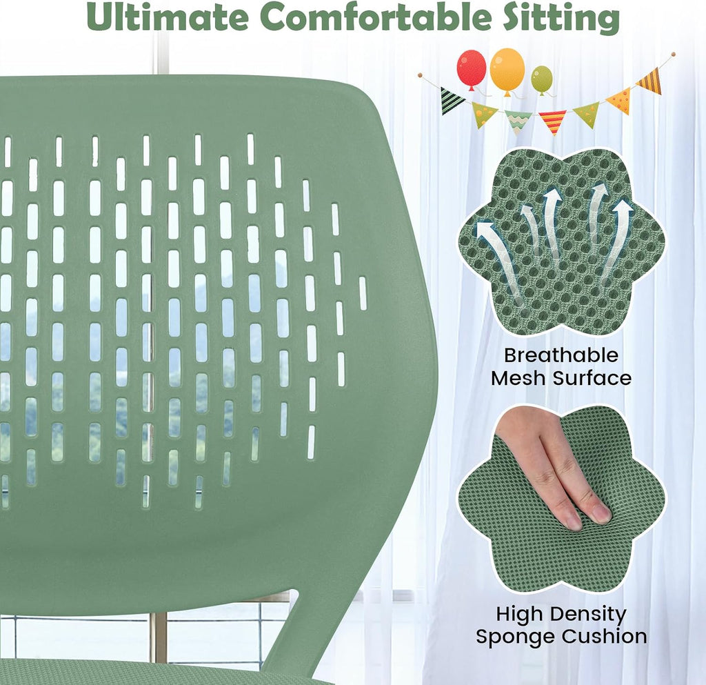 DORTALA Desk Chair for Teen, Kids Armless Swivel Small Cute Low-Back Mesh Office Chair Comfy with Adjustable Height, Lumbar Support, Ergonomic Computer Study Chair in Home Bedroom School (Sage Green)